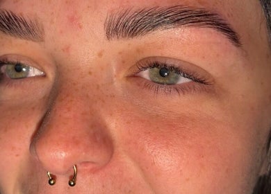 Close-up of perfectly styled brows at Brow It Up, Stenhousemuir, Scotland, GB.