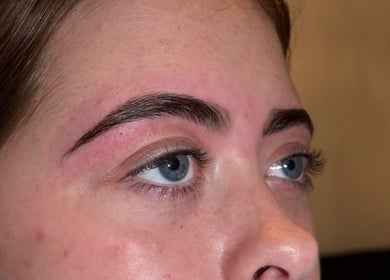 Close-up of a well-groomed eyebrow at Brow It Up, Stenhousemuir, Scotland, GB.