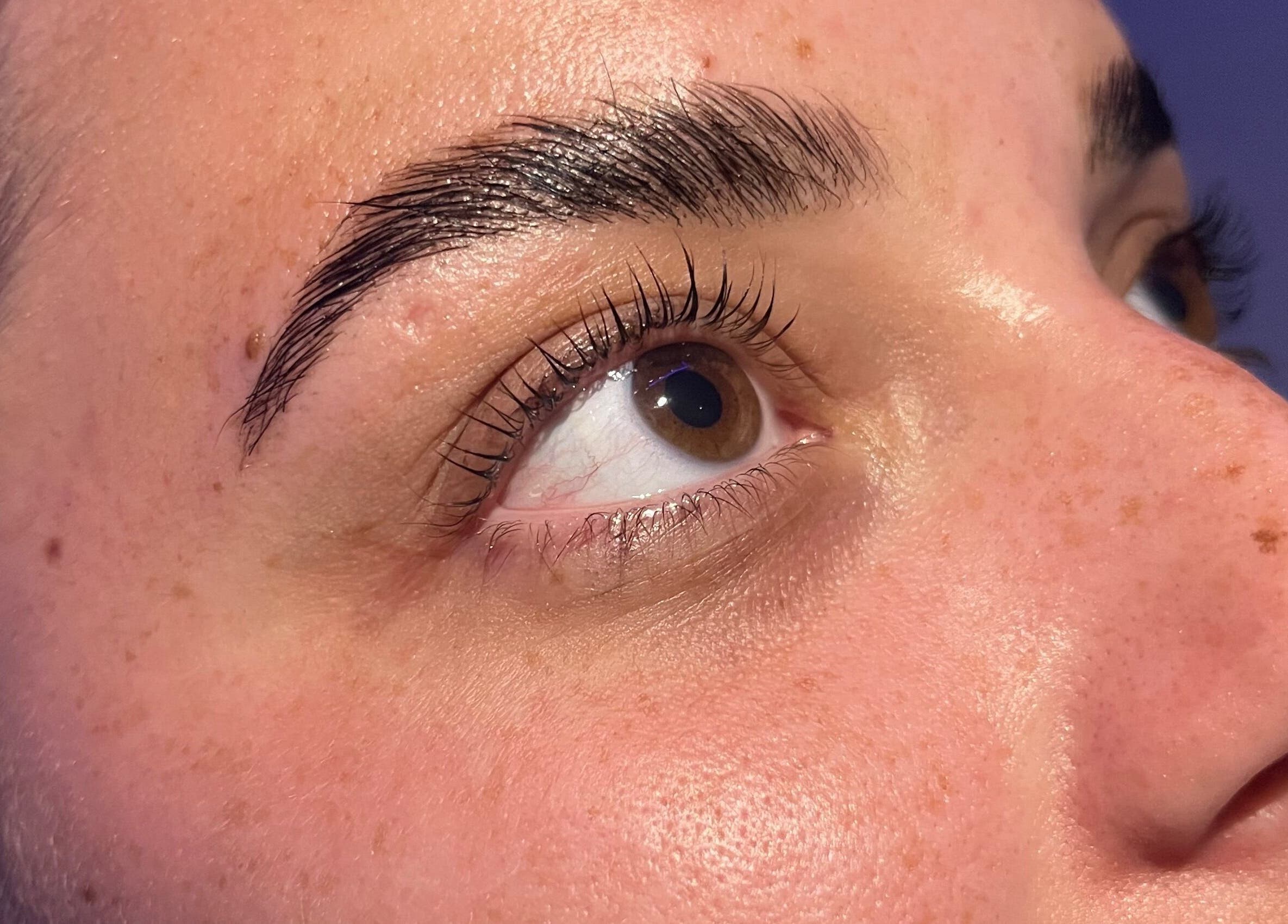 Close-up of expertly shaped brows at Brow It Up, Stenhousemuir, Scotland, GB.