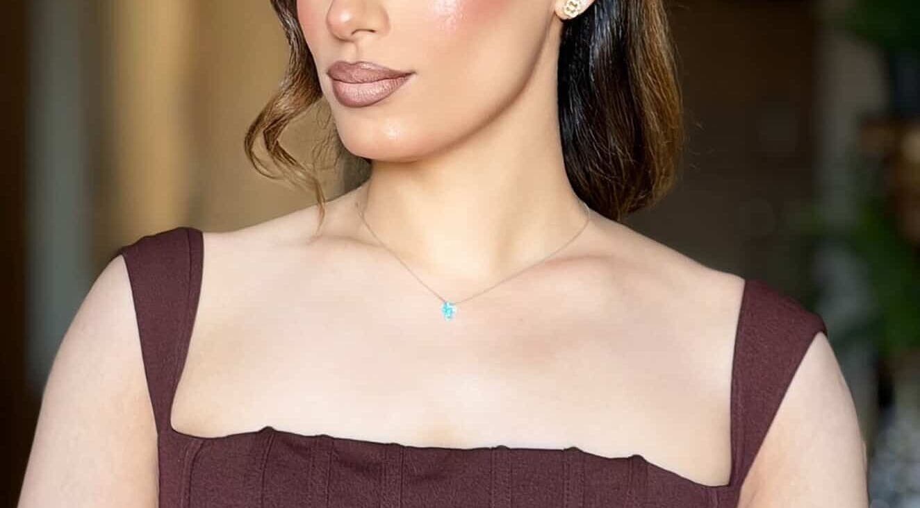 Client showcasing elegant makeup at Cecilia Beauty Salon, Melbourne, Victoria, AU.