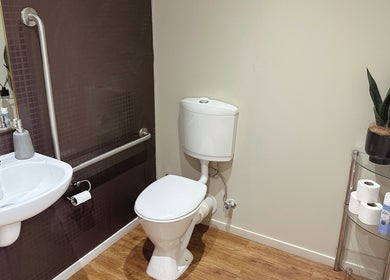 Modern restroom at Zen Japanese Massage Platinum - Auckland CBD, featuring sleek design, located in Auckland, NZ.