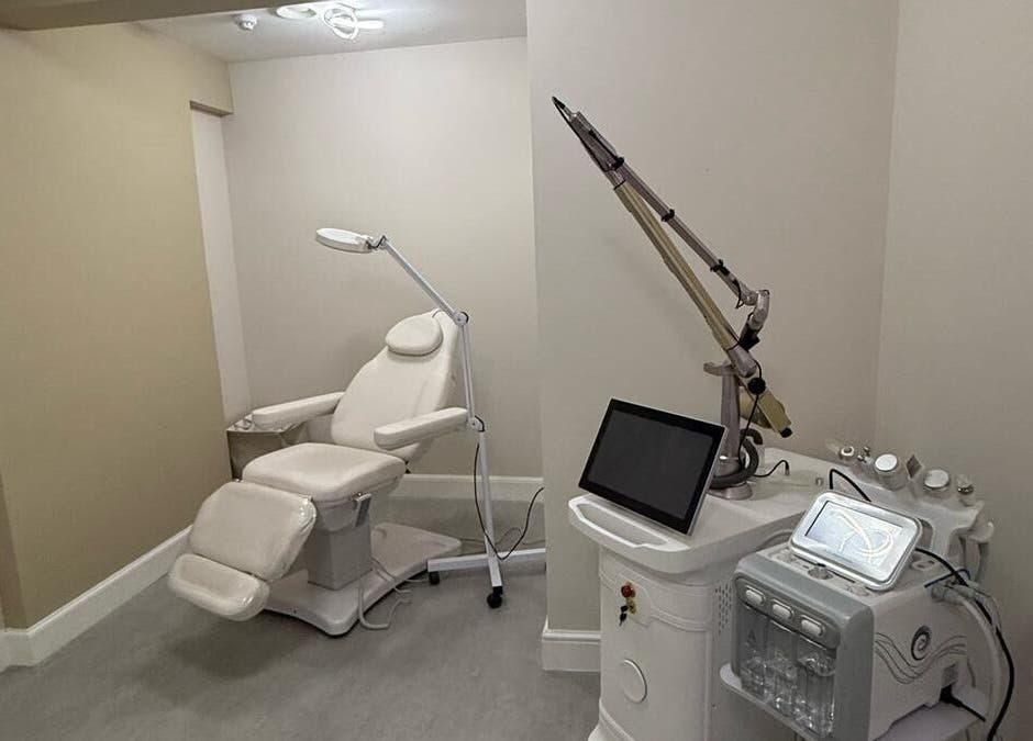 Modern beauty treatment room at The Collective in Edinburgh, Scotland, GB, featuring sleek white equipment.