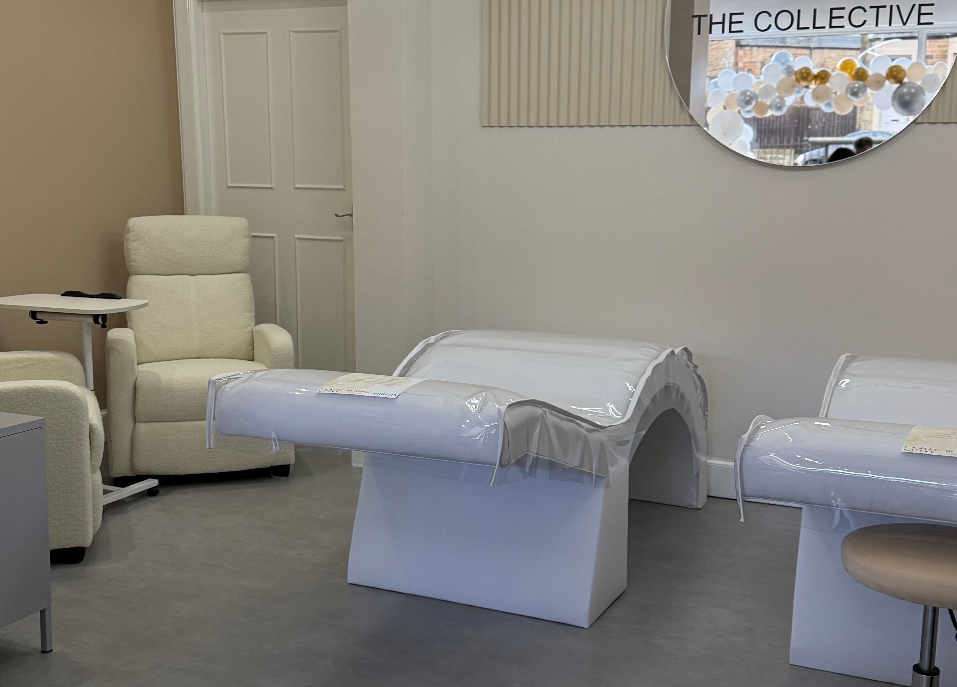 Comfortable spa seating at The Collective, Edinburgh, Scotland, GB, offering a tranquil beauty and wellness experience.