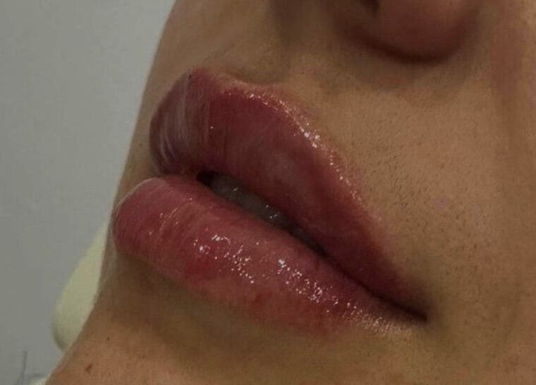 Close-up of glossy lips showcased at The Collective, Edinburgh, Scotland, GB.