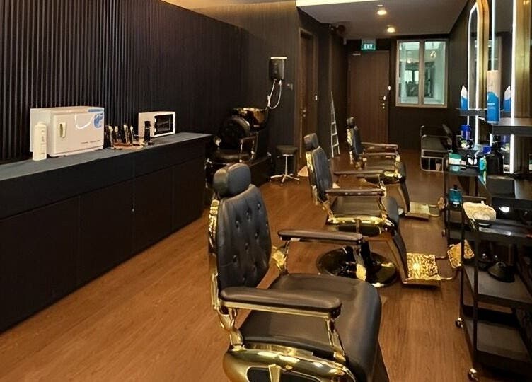 Elegant interior of Platinum Cutz & Style - CENTRAL in Orchard, Singapore, SG featuring luxurious styling chairs.