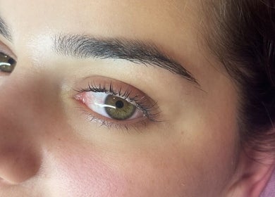 Close-up of expertly styled lashes at OnFleek Lash & Brows, Condell Park, New South Wales, AU.