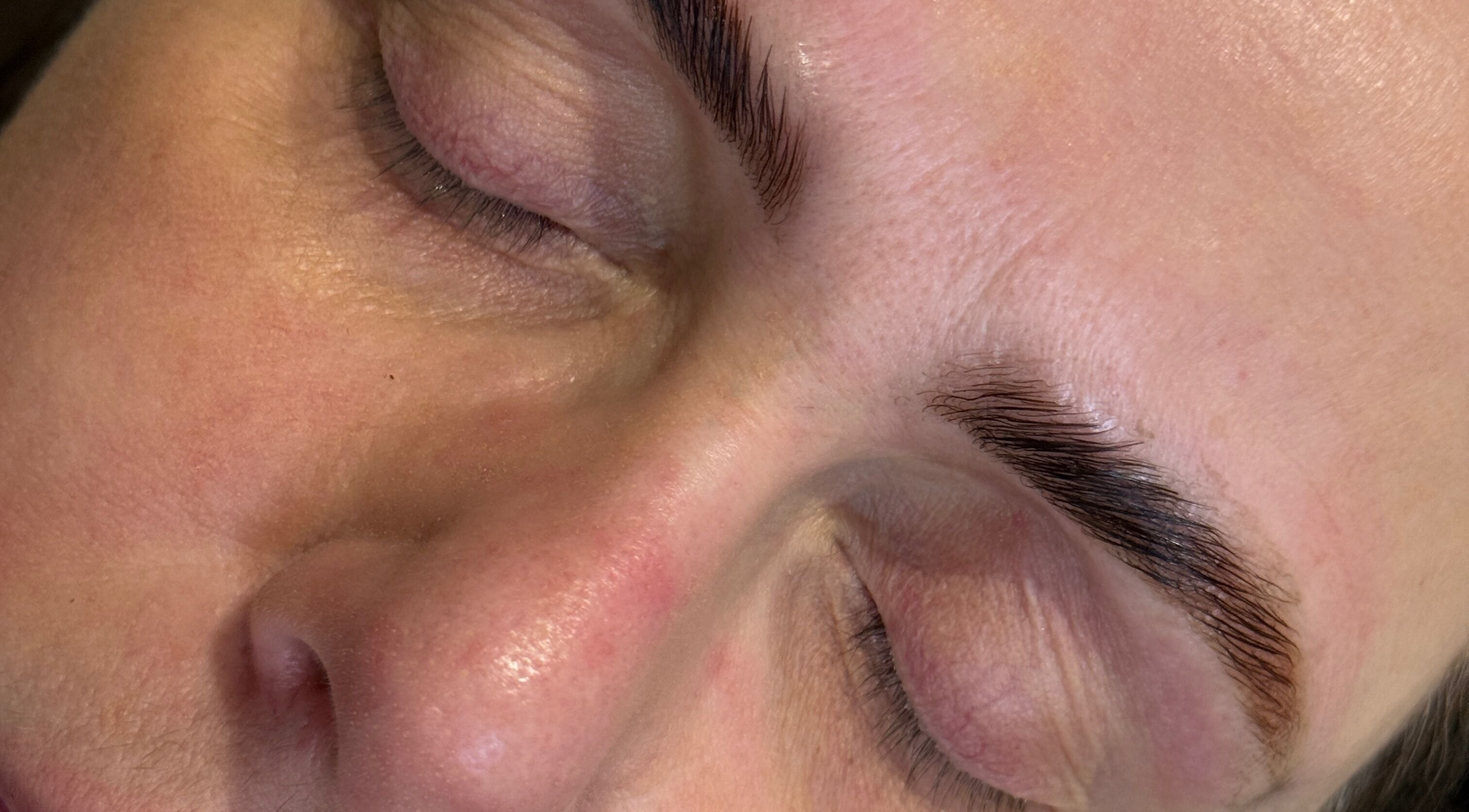 Close-up of perfectly shaped eyebrows at OnFleek Lash & Brows, Condell Park, New South Wales, AU.