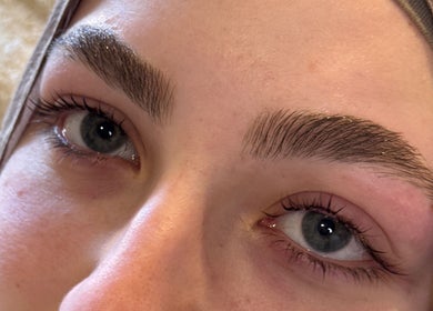 Close-up of perfectly shaped brows at OnFleek Lash & Brows, Condell Park, New South Wales, AU.
