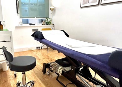 Serene massage room at Wellbeing Massage & Pain Relief in Covent Garden, London, England, GB.