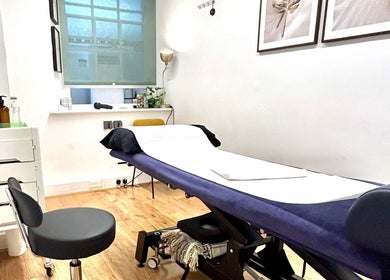 Calming massage room at Wellbeing Massage & Pain Relief in Covent Garden, London, England, GB.