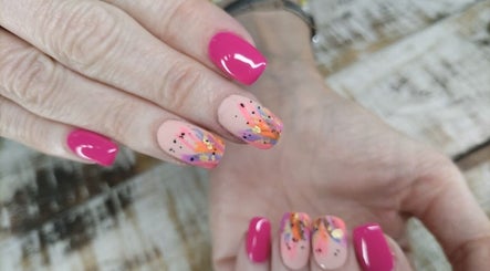 Colorful nail art with pink and abstract design at Casey's Place Of Beauty, Pinetown, KwaZulu-Natal, ZA.