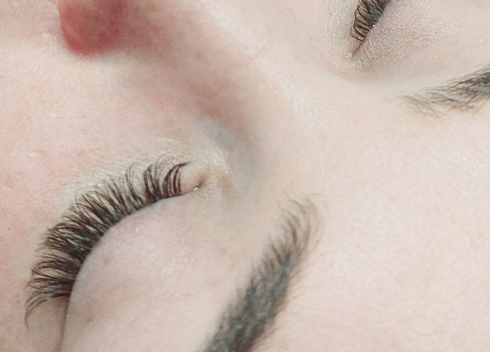 Close-up of eyelash extensions at Casey's Place Of Beauty, Pinetown, KwaZulu-Natal, ZA.