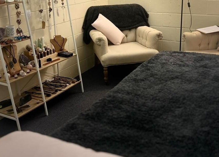 Cozy treatment room at Amabilia Beauty, Charmhaven, New South Wales, AU, with plush chairs and decor.