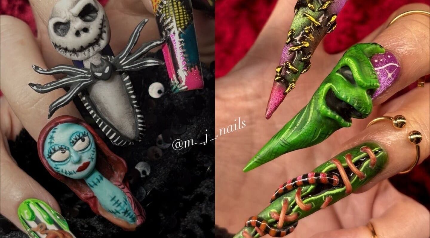 Unique spooky nail art at M J Nails in Penzance, England. Creative designs for a standout manicure.