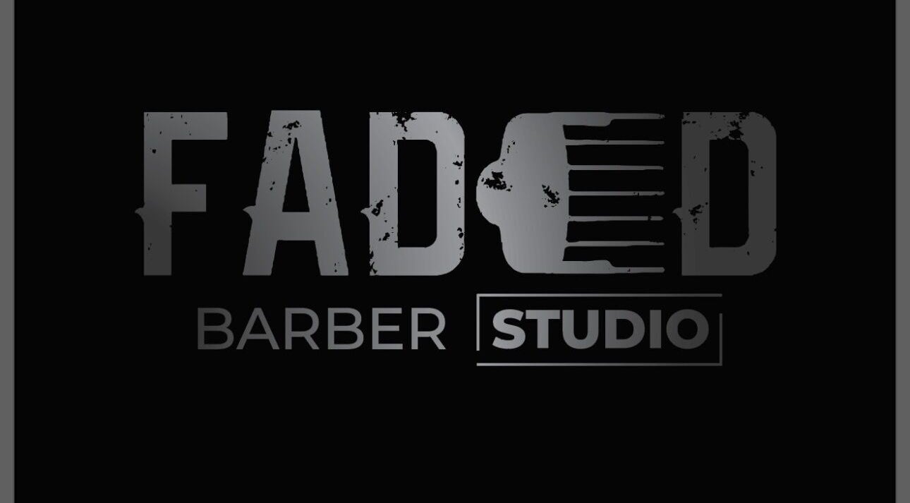 Лого на Faded Barber Studio, София, Софийска област, BG на черен фон.