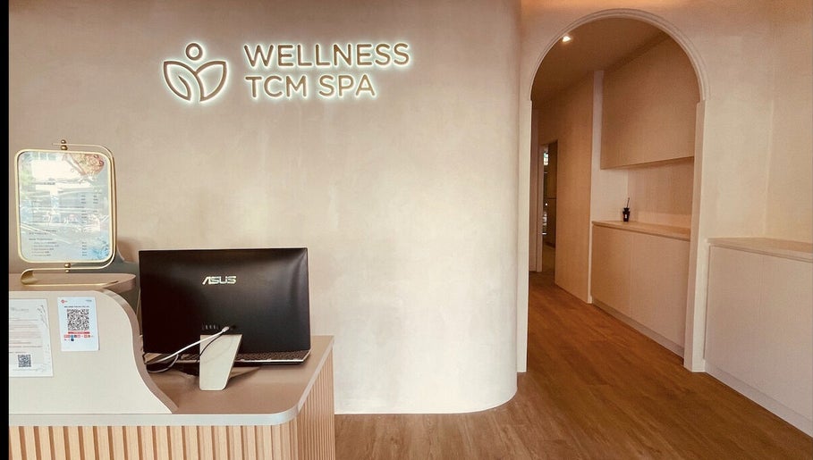 Reception area of Wellness TCM Spa in Singapore, SG with elegant decor and welcoming ambiance.