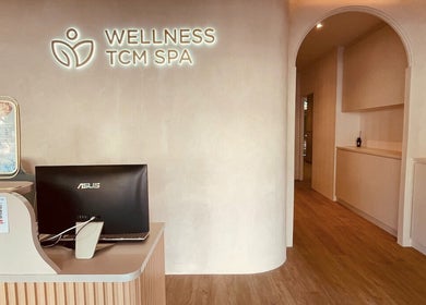Reception area of Wellness TCM Spa in Singapore, SG with elegant decor and welcoming ambiance.