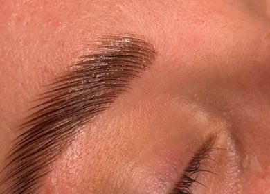 Close-up of perfectly shaped eyebrow treatment at Skin By Sar in Seymour, Victoria, AU.