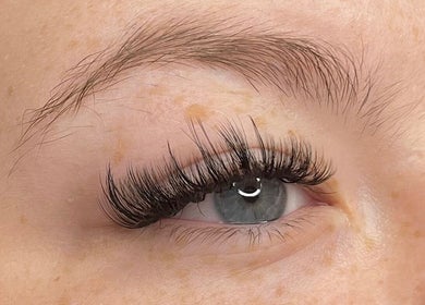 Close-up of voluminous eyelashes at Butterfly Beauty, Rugby, England, GB enhancing eye appeal.