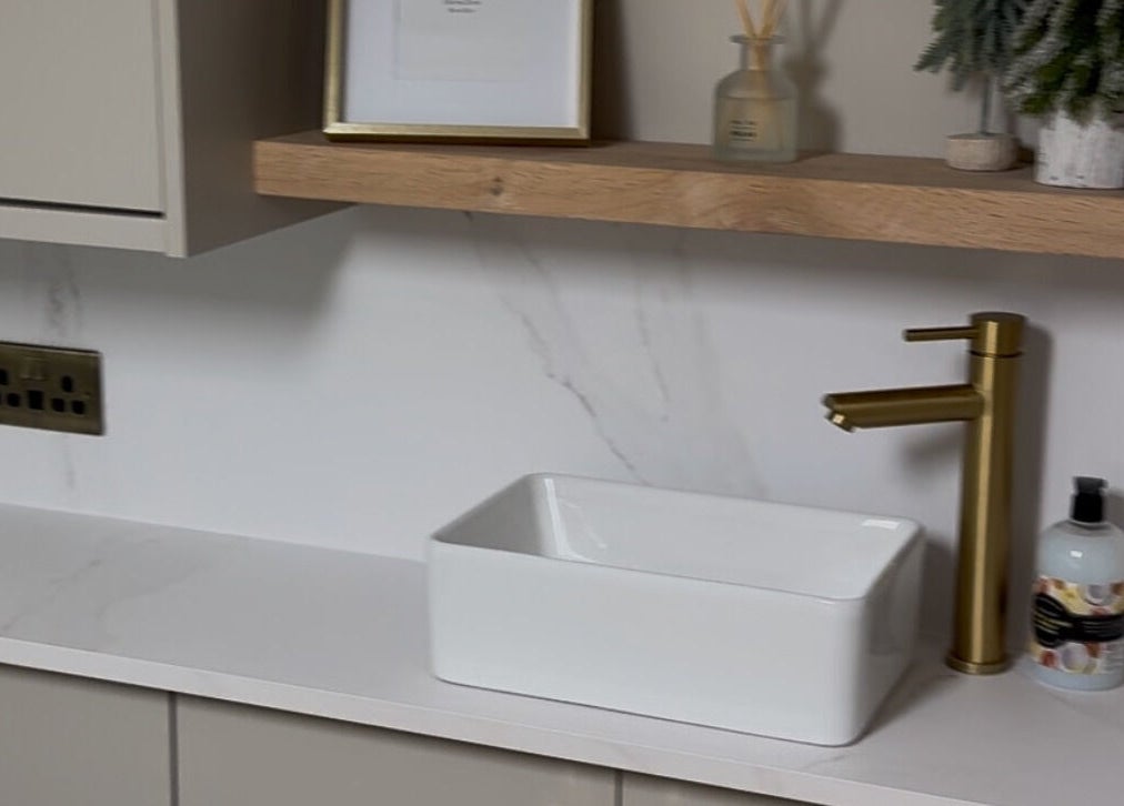 Elegant bathroom sink setup at CMBeauty, Ashton-in-Makerfield, England, GB, showcasing luxury amenities.