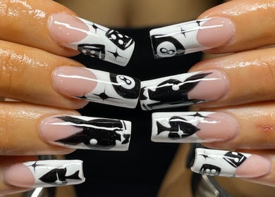Stylish black and white nail art at Pretty Nuisance Artistry, Baldivis, Western Australia, AU.