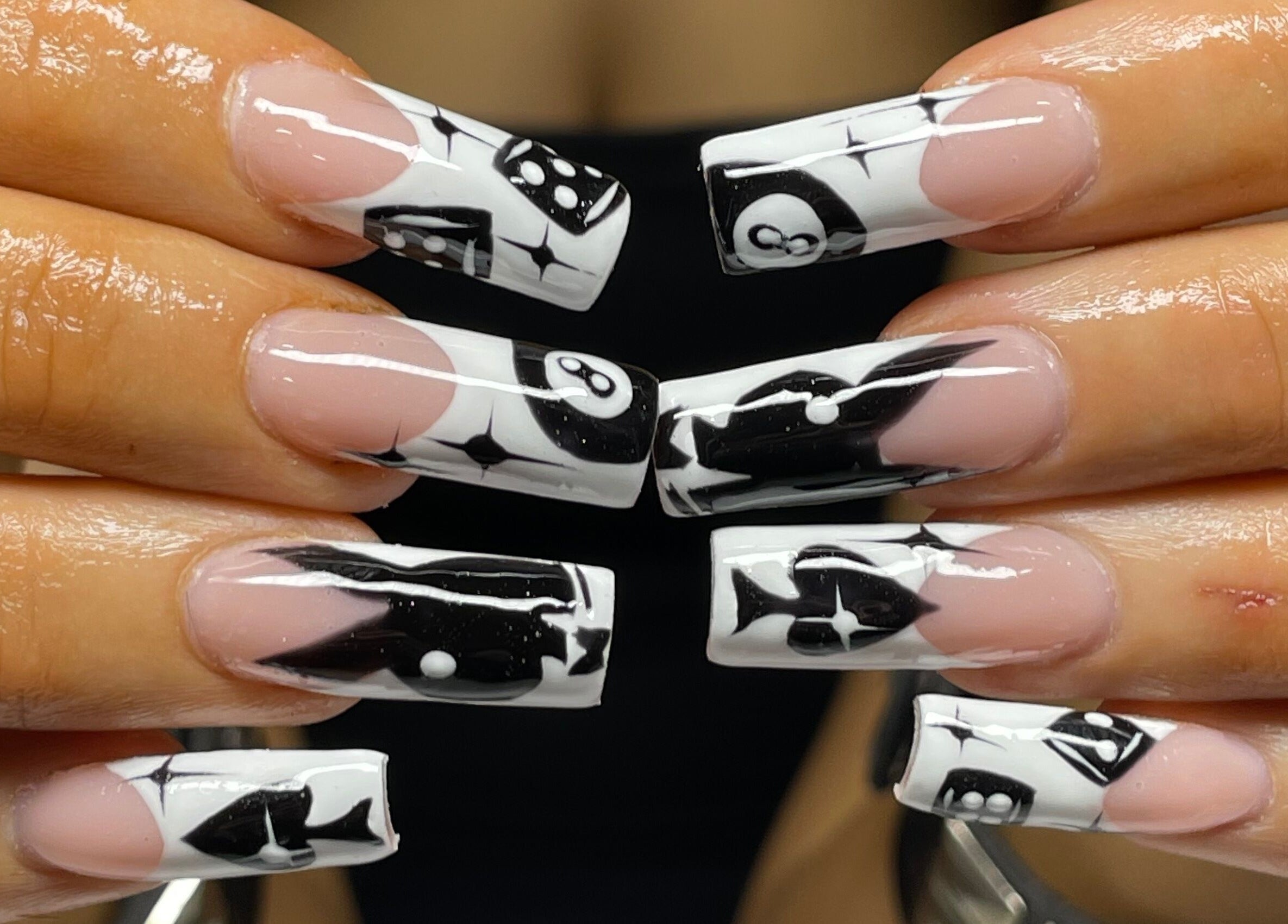 Artistic black and white nail design at Pretty Nuisance Artistry, Baldivis, Western Australia, AU.