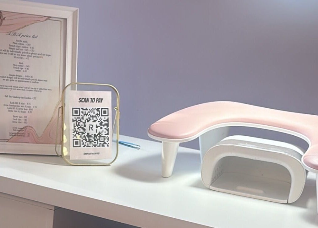 Elegant beauty counter at Amy’s Beauty Aesthetics in County Meath/ Kildare, IE, showcasing services and payment options.