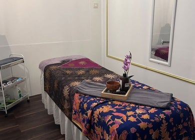 Massage table in a serene room at Uniflora Beaute (Medical Spa), Johor Bahru, Johor, MY.