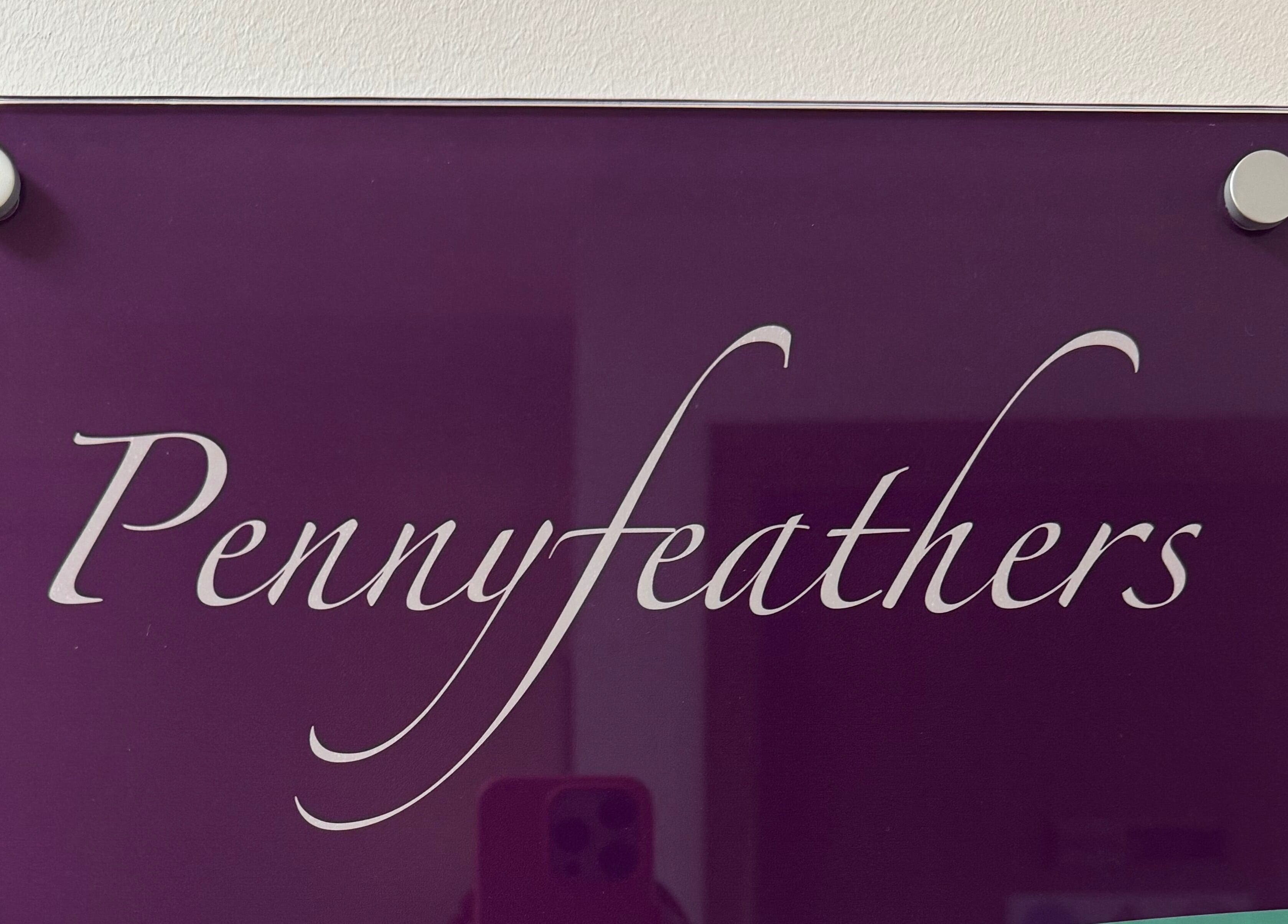 Elegant Pennyfeathers sign at Saint Saviour, St Saviour, GB.