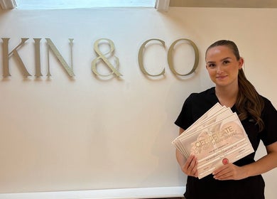Professional at 27Skin in Lingfield, England, GB holding certificates of achievement.
