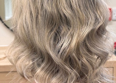 Elegant blonde waves hairstyle at Elegance Studio, Ballygar, County Galway, IE.