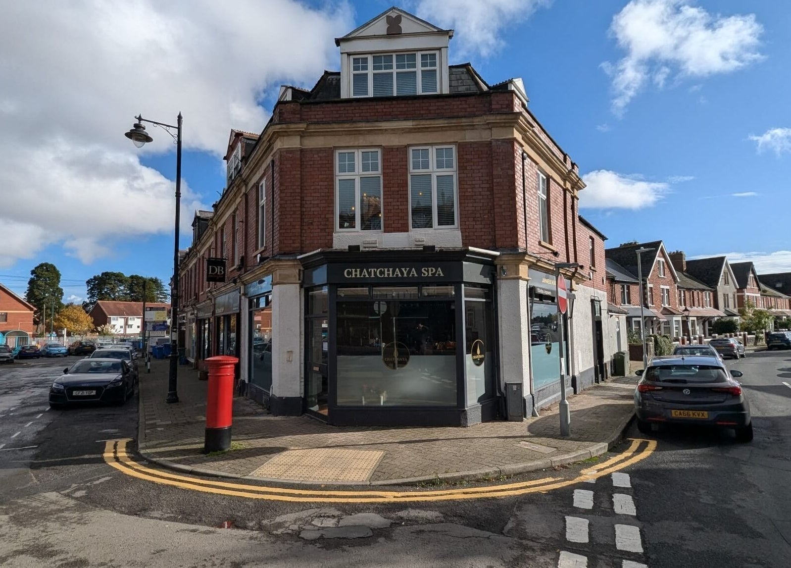 Chatchaya Spa at the corner of a Penarth street in Wales, GB, showcasing its inviting exterior.