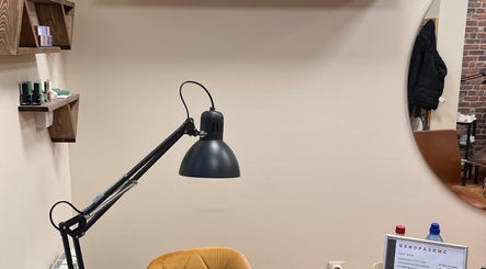 Nail salon desk and lamp at Kriska nails, София, Област София, BG, showcasing cozy workspace.