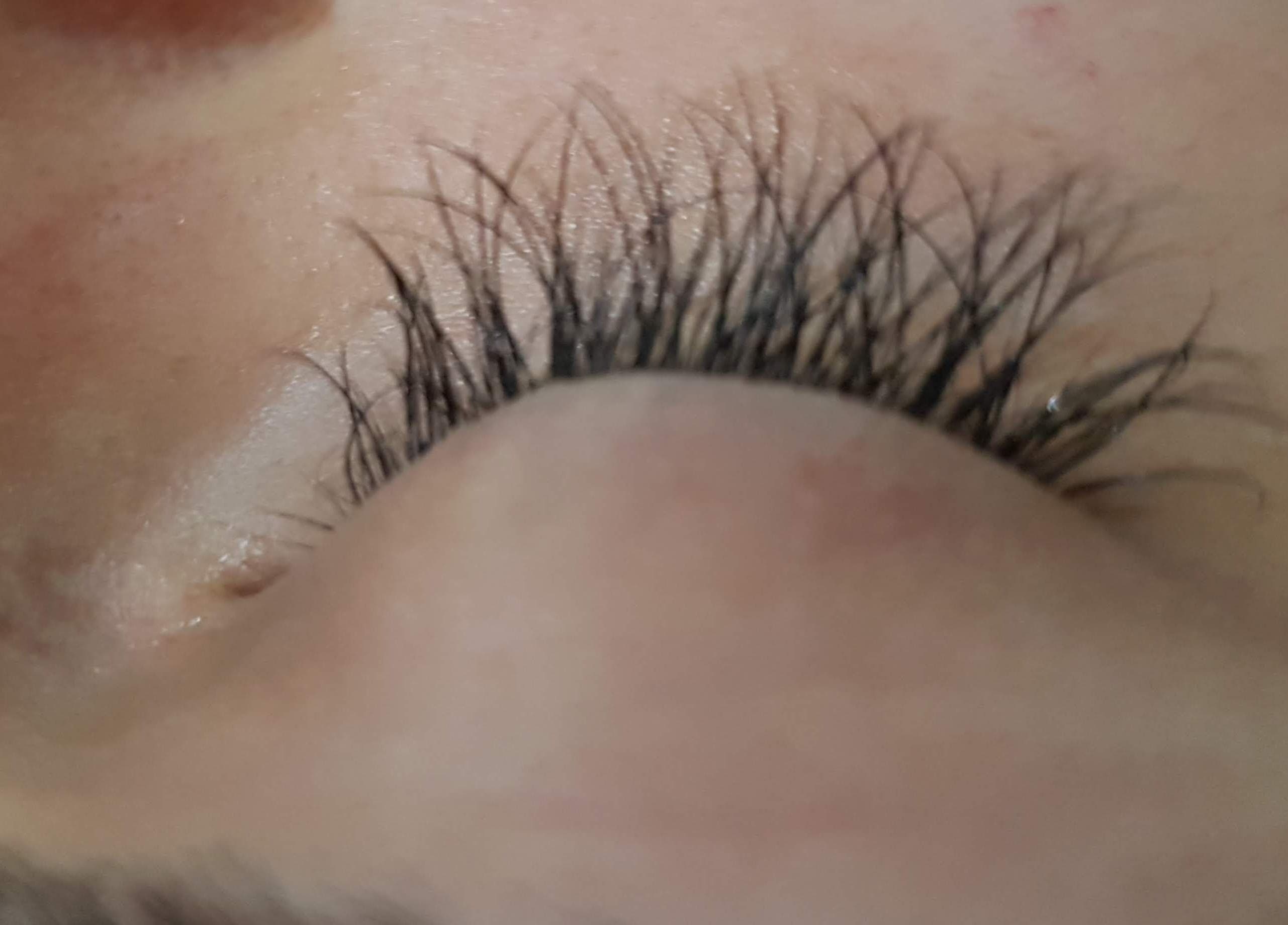 Close-up of eyelash extensions by Rita DeSario Make-Up Artist in Southampton, England, GB.