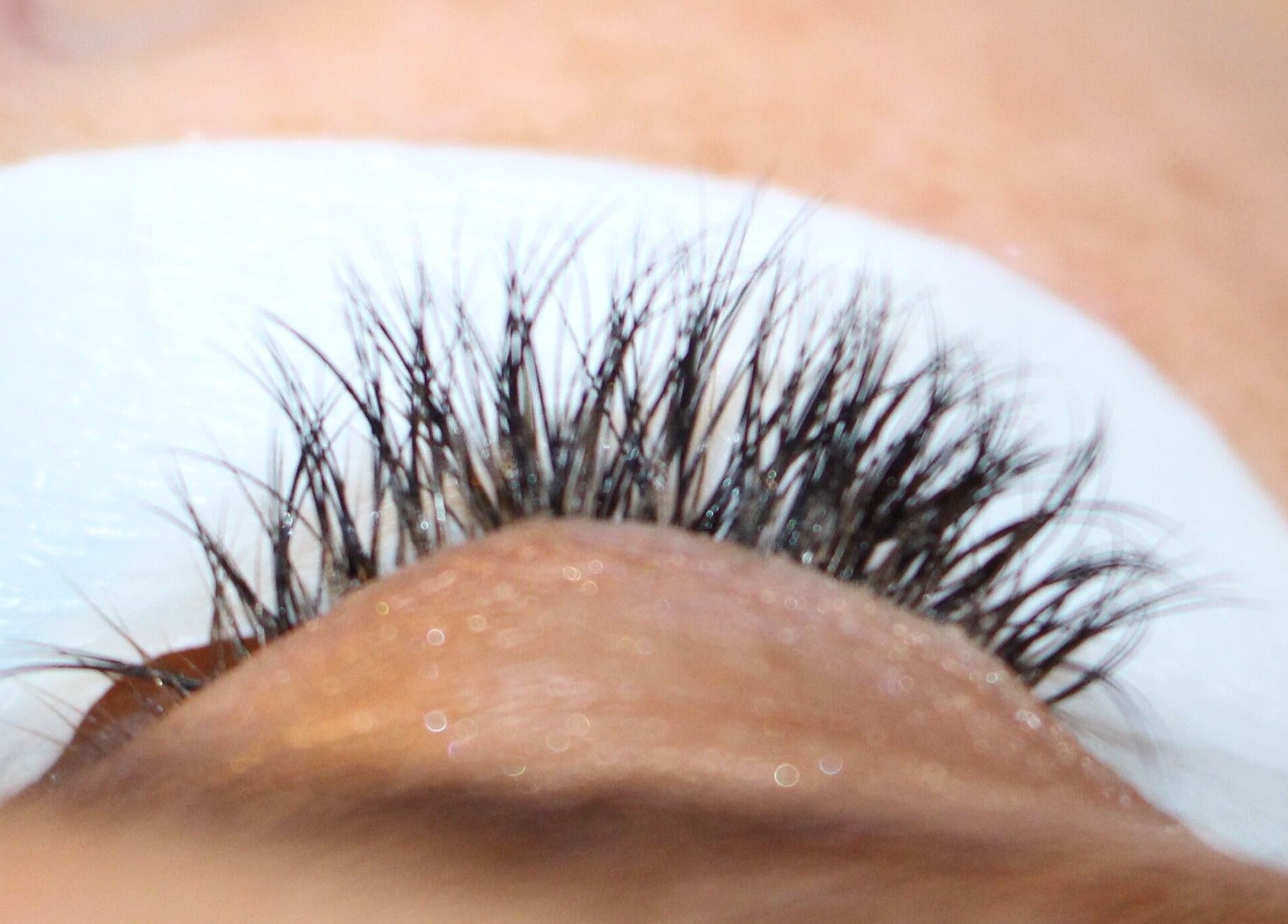 Close-up of eyelash extensions at Rita DeSario Make-Up Artist, Southampton, England, GB.