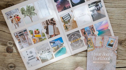 Vision board and workbook at Erin Harrington Beauty, Dubai, AE, inspiring personal growth and aspirations.