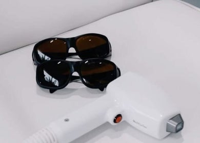 Laser hair removal tool and safety glasses at Za Za beauty, Winchester, England, GB.