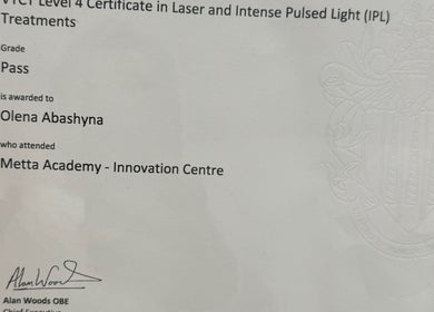 Award certificate honoring achievement at Za Za Beauty, Winchester, England, GB.