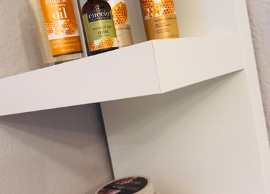 Boheme Beauty Nail Salon's spa products on shelf at Crosby, Texas, US, showcasing luxury and relaxation.