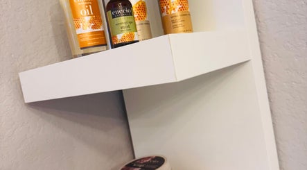 Boheme Beauty Nail Salon's spa products on shelf at Crosby, Texas, US, showcasing luxury and relaxation.
