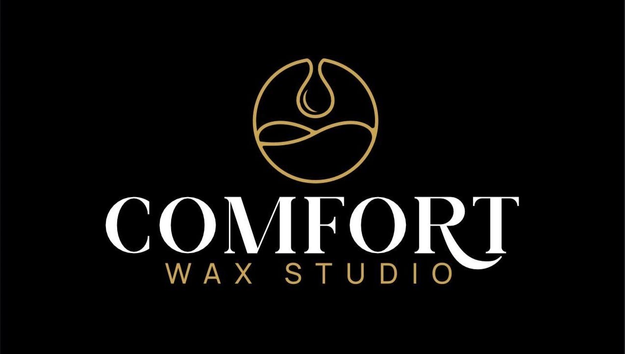 Comfort Wax Studio logo in gold on black background, Edmonton, Alberta, CA.