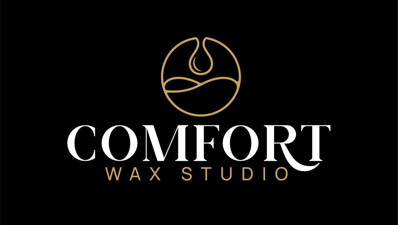 Comfort Wax Studio logo in gold on black background, Edmonton, Alberta, CA.
