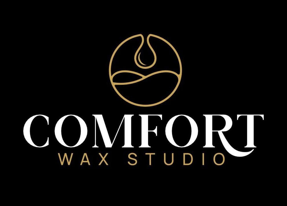 Comfort Wax Studio logo in gold on black background, Edmonton, Alberta, CA.