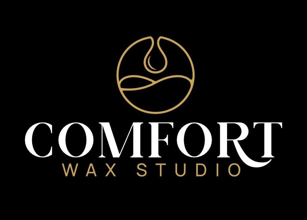 Comfort Wax Studio logo in gold on black background, Edmonton, Alberta, CA.