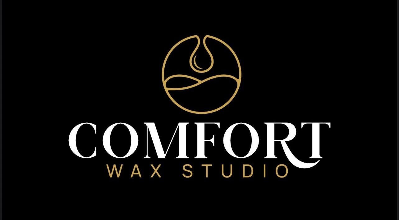 Comfort Wax Studio logo in gold on black background, Edmonton, Alberta, CA.