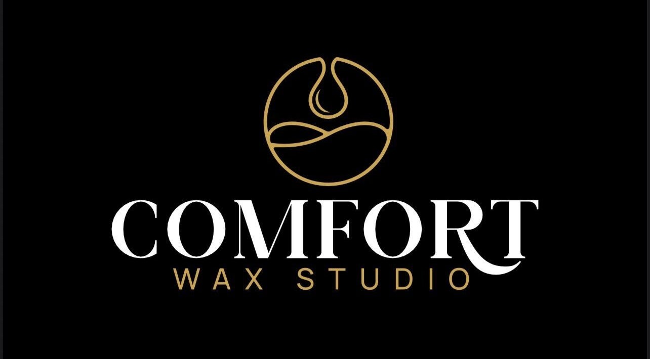 Comfort Wax Studio logo in gold on black background, Edmonton, Alberta, CA.