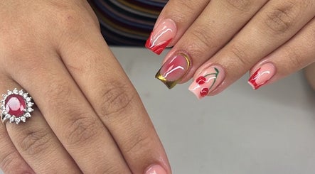 Elegant red nail art with cherries at Nails365, Tunapuna, Tunapuna/piarco Regional Corporation, TT.