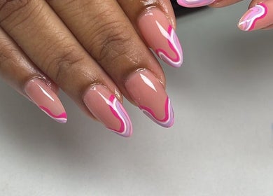 Stylish pink swirl nail art at Nails365, Tunapuna, Tunapuna/piarco Regional Corporation, TT.