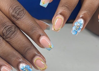 Elegant nail art with blue and gold at Nails365, Tunapuna, Tunapuna/piarco Regional Corporation, TT.