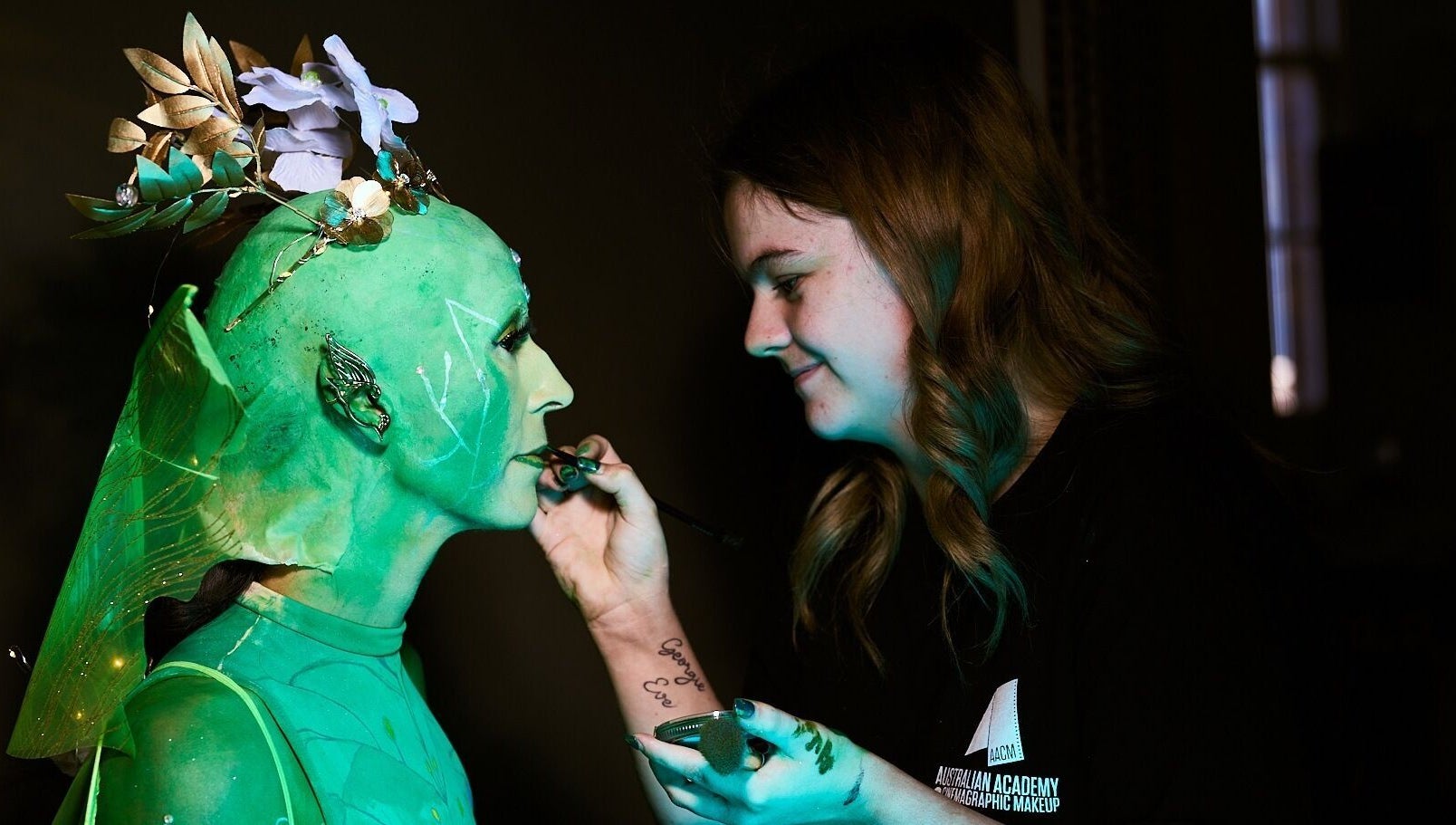 Artist applying fantasy makeup at HarmonyCrystalHMUA, Morayfield, Queensland, AU.